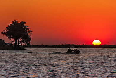 Botswana Chobe Sonnenuntergang Boot