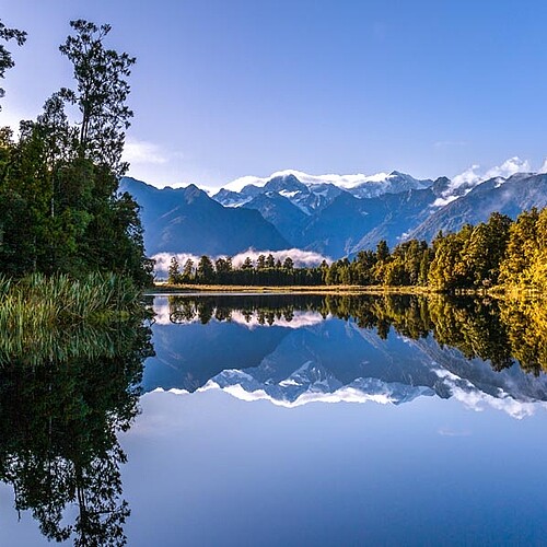 Lake Matheson Bergkette See Neuseeland.