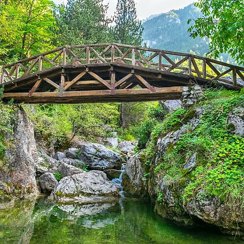 Brücke an der Enipeas-Schlucht im Olymp-Gebirge in Griechenland