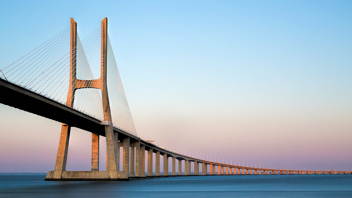 Lissabon Bruecke Vasco Da Gama Portugal Langzeitbelichtung